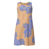 Tan & Blue Breadfruit Tropical A-line Dress