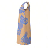 Tan & Blue Breadfruit Tropical A-line Dress
