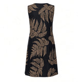 Black & Brown Palapalai Tropical A-line Dress