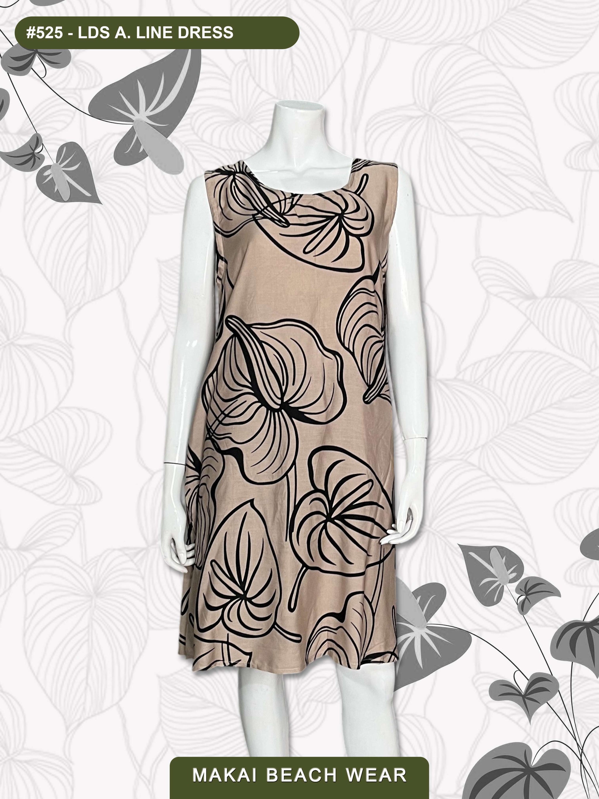 Ladies A-Line Dress - Large Anthurium Khaki/Black M