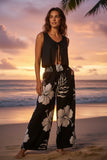 Black Bumbucha 2 Hibiscus Smocked Wide-Leg Pants