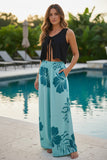 Mint Bumbucha 2 Hibiscus Smocked Wide-Leg Pants