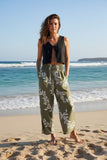 Taupe & Ivory Maile Lei Smocked Wide-Leg Pants