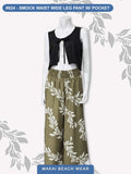 Ladies Smock Waist Wide Leg Pant --Maili Lei --- Clay -- Taupe