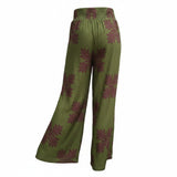 Olive Green & Plum Quilt Smocked Wide-Leg Pant