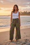 Olive Green & Plum Quilt Smocked Wide-Leg Pant