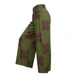 Olive Green & Plum Quilt Smocked Wide-Leg Pant