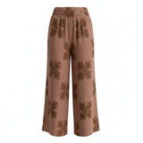 Salmon & Brown Quilt Smocked Wide-Leg Pants