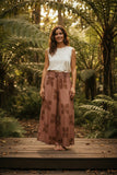 Salmon & Brown Quilt Smocked Wide-Leg Pants