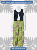 Ladies Smock Waist Wide Leg Pant --Quilt--- Green -- Salmon