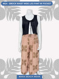 Ladies Smock Waist Wide Leg Pant --Quilt--- Green -- Salmon