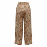 Beige Windy Days Palm Frond Smocked Wide-Leg Pants