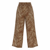 Beige Windy Days Palm Frond Smocked Wide-Leg Pants