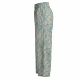 Sky Blue Winy Days Palm Frond Smocked Wide-Leg Pants