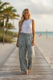 Ladies Smock Waist Wide Leg Pant --Windy--- Rust -- Sky Blue -- Beige