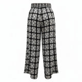 Black Patchwork Quilt Smocked Wide-Leg Pants