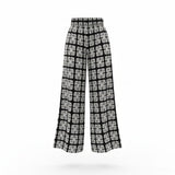 Black Patchwork Quilt Smocked Wide-Leg Pants