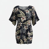 Navy Aulii Tropical Floral Tunic Dress