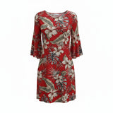 Red Aulii Tropical Floral Tunic Dress