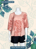 Ladies Kimono Top - BREADFRUIT -- Salmon Tonal -- Tan/Blue