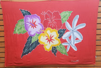 Sarong - Hibiscus Tiare Bouquet - Hand Painted on Black, Pink, Red,  or Turquoise Background