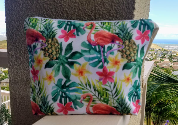 Tropical Print Burlap Clutch Bag
