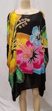 Hand Painted Caftan Poncho - Hibiscus Bouquet - Black, Blue, Pink