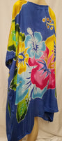 Hand Painted Caftan Poncho - Hibiscus Bouquet - Black, Blue, Pink
