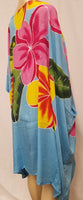 Hand Painted Caftan Poncho - Plumeria Beauty - Black, Blue, Red, Turquoise