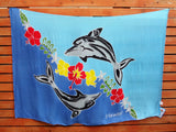Screen Printed Full Sarong - Tribal Dolphin - Black/Red, Black/Turquoise, Black/White, Blue/Turquoise