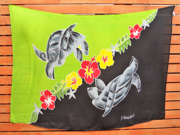 Screen Printed Full Sarong - Tribal Turtle - Lime/Black, Turquoise/Black, White/Black, White/Pink